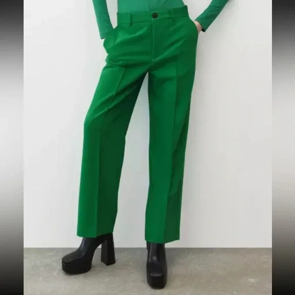 NWT ZARA HIGH WAISTED CROPPED STRAIGHT LEG PANTS - Picture 3 of 9